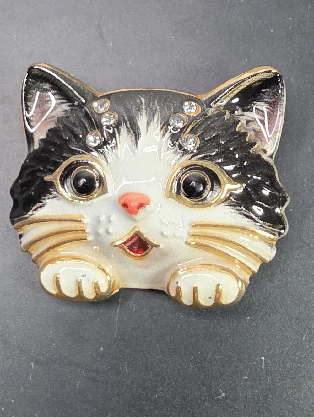 Unbranded Black & White Cat Face Brooch - Cute Enamel Pin